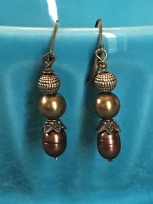 Muted Autumn // Antique Vintage Style Beaded Earrings // Brown Swarovski Pearls // Women's Jewelry // Gifts for Mom or Wife