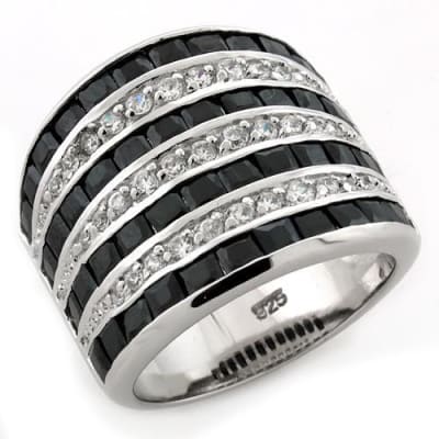 Rhodium 925 S/S Ring  AAA Grade CZ & Jet