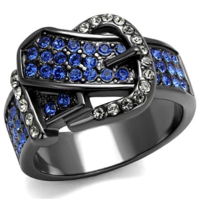 Women's Stainless Steel Blue Crystal Belt Ring