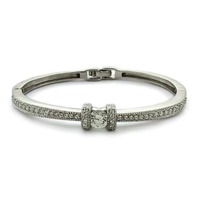 925 Sterling Silver Bangle Rhodium Women AAA Grade CZ Clear