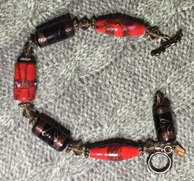 Greece Here We Come // Handmade Beaded Bracelet // Statement Bohemian Jewelry // Taupe, Black and Red