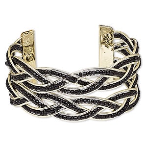 Bracelet - cuff glass - gold finished steel black