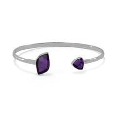 Bracelet - Sterling Silver open cuff with Amethyst ends