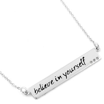 Necklace-Believe in yourself text CZ-Sterling Silver