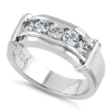 Men's Engagement Ring CZ-Sterling Silver .925