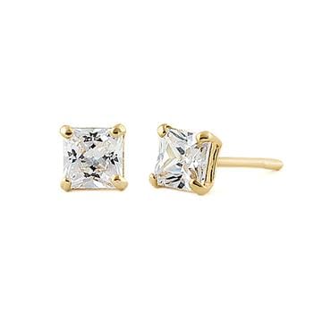 Earrings 14K Yellow Gold Princess Cut CZ