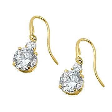 Earrings Hook Design 14K Yellow Gold Round CZ