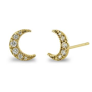 Earrings 14K Yellow Gold Crescent CZ studs