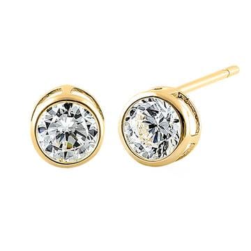Earrings 14K Yellow Gold Round Cut CZ