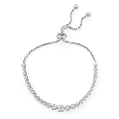 Rhodium Plated Graduated CZ Bolo Bracelet