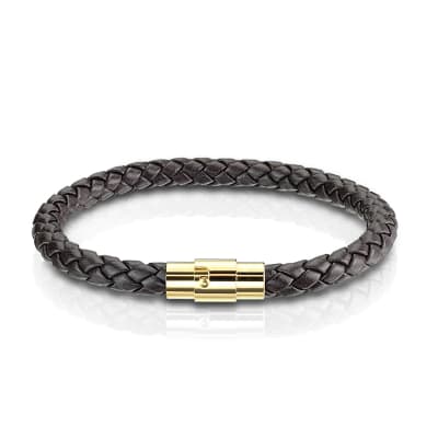 Dark Brown Bolo Braided Leather Cord with Gold IP Magnetic Stainless Steel Clasp