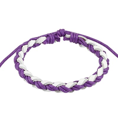 Leather Light Violet and White Braided Design Bracelet