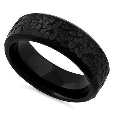 Stainless Steel Black Raindrop Style Ring Band