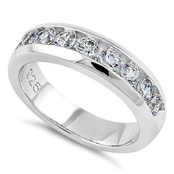 Sterling Silver Men's Wedding Ring Band with CZ's