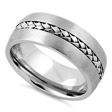 Stainless Steel- Satin Finish Braid Design Ring Band