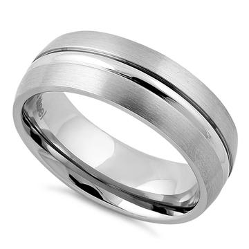 Stainless Steel-Satin Finish Double Groove Design Ring Band