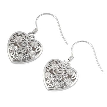 Sterling Silver Flower Heart Hook Design Earrings