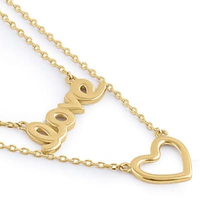 Solid 14K Yellow Gold Love and Heart Necklace