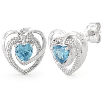 Sterling Silver Blue Topaz Heart CZ Earrings