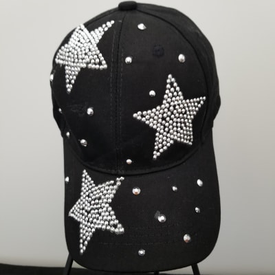 Stars Crystal Embellished Fashion Black Cap