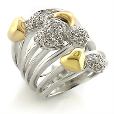 Gold & Rhodium Brass Ring with AAA Grade CZ in Clear