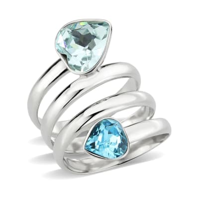 Stainless Steel, Sea Blue Crystal Ring