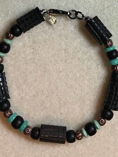 Black Rubber Tread // Beaded Mens Bracelet // Turquoise Jewelry // Gift for Him