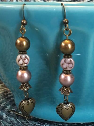 Heart on a Chain // Drops of Bronze // Mauve Antique Inspired Pearl Earrings // Women's Jewelry // Vintage Style // Gifts for Her