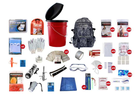 10 Person Bucket Survival Kit And Camo Back Pack