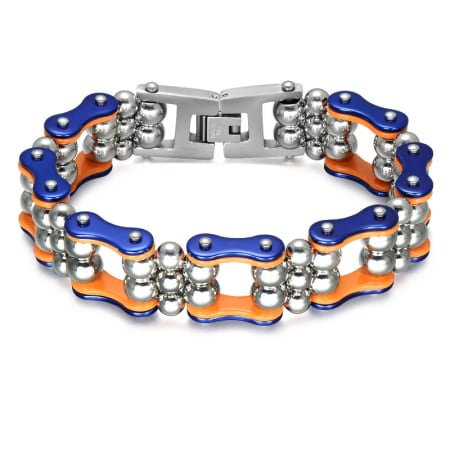 Stainless Steel Blue and Orange Biker Warrior Chain Bracelet