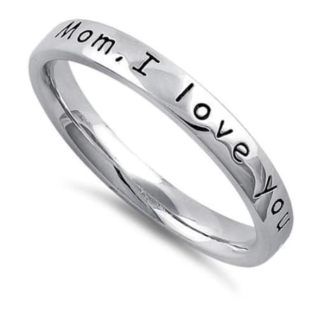 "Mom, I love you with all my heart" Sterling Silver Ring