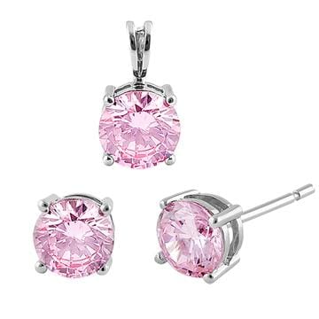 Sterling Silver Pink CZ Earrings and Pendant