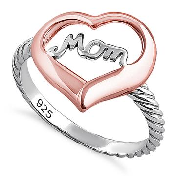 "Mom" Sterling Silver Two Tone Heart Ring