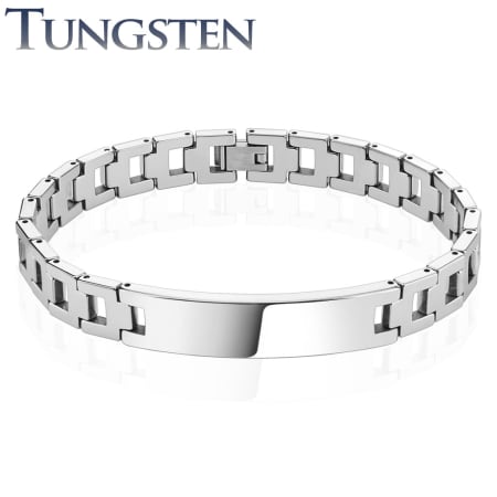 Hollow Square Chains with ID Plate Tungsten Carbide Bracelet