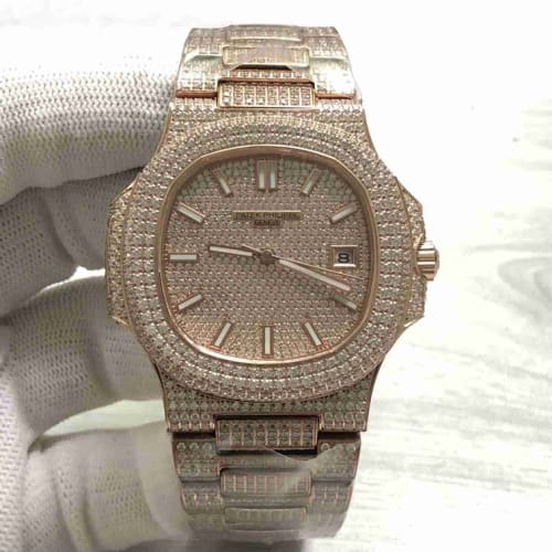 18k Rose Gold Diamond Patek Philippe Nautilus Automatic Movement
