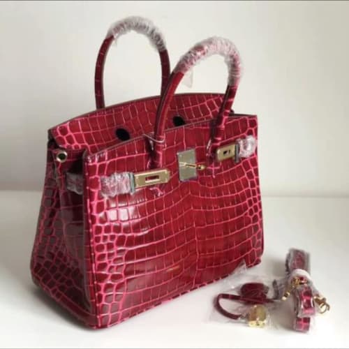 Hermes Birkin Bag Alligator Leather Gold Hardware In Burgundy