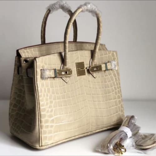 Cream Hermes Crocodile Leather Berkin Bag Specifications: High