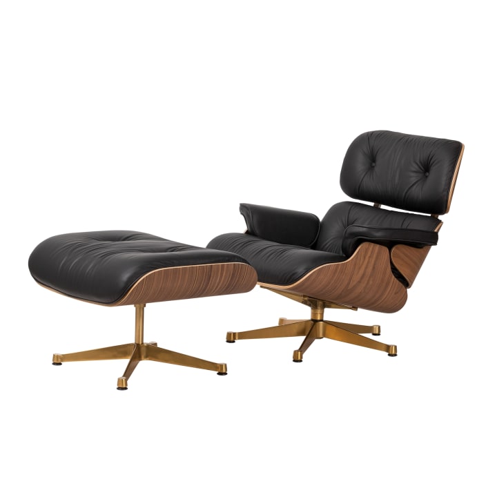 Mid Century Style Lounge Chair and Ottoman Black Leather