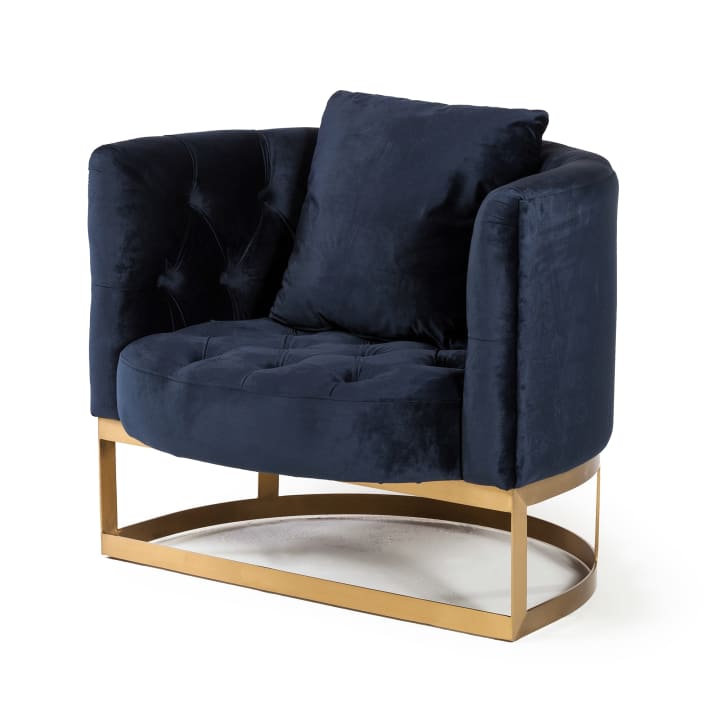 Navy Blue Velvet Gold Bach Occasional Chair