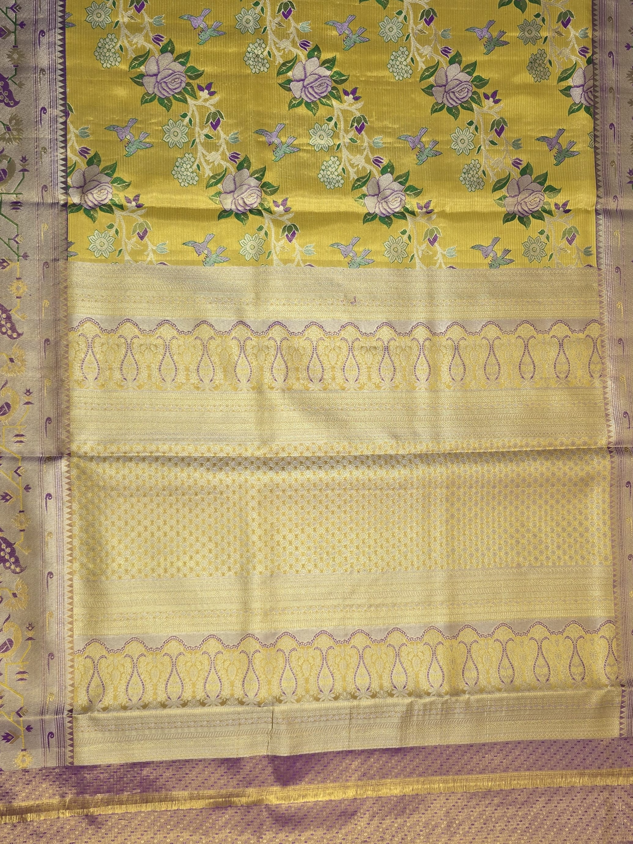 Handloom Yellow Silk Saree — view 4