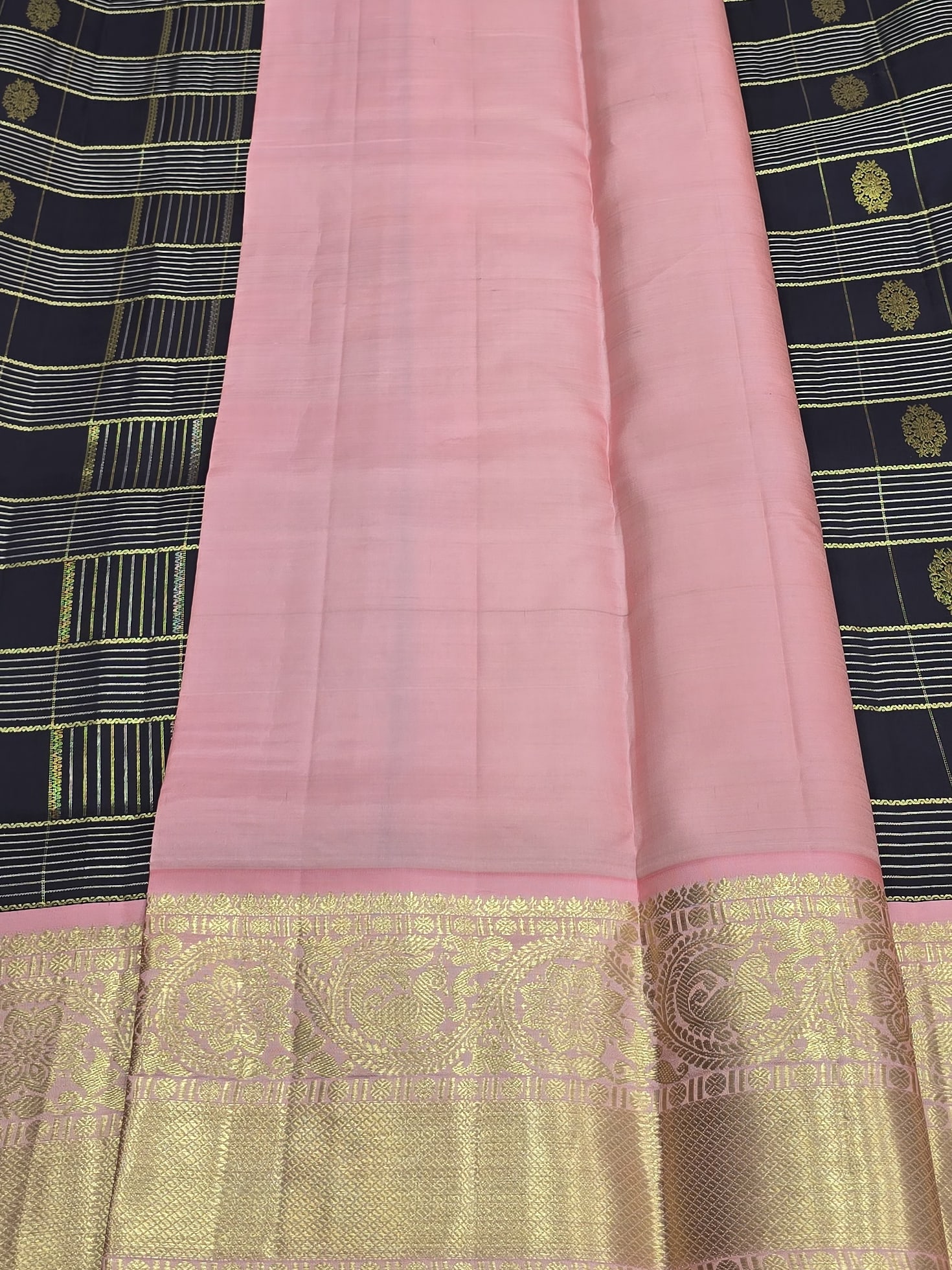 Handloom Navy Blue And Peach Silk Saree — view 5