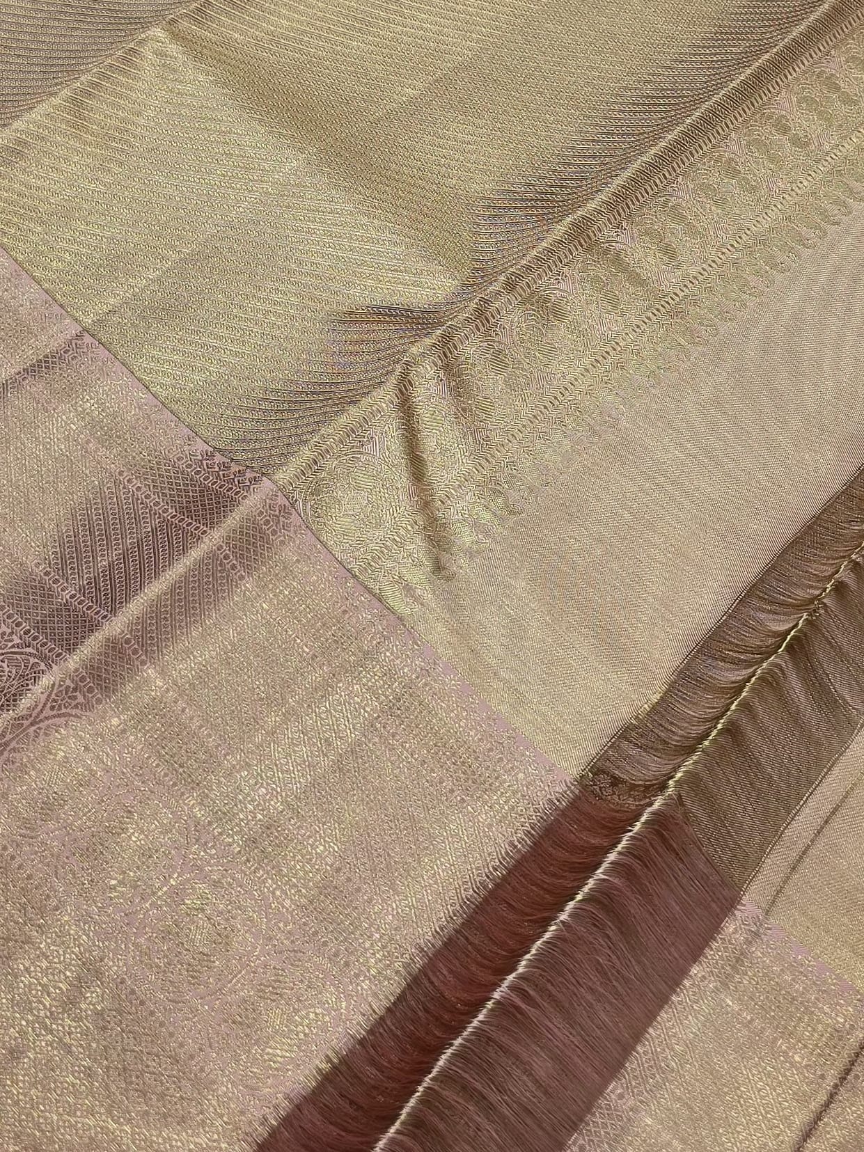 Handloom Cream Peach Silk Saree thumbnail 3