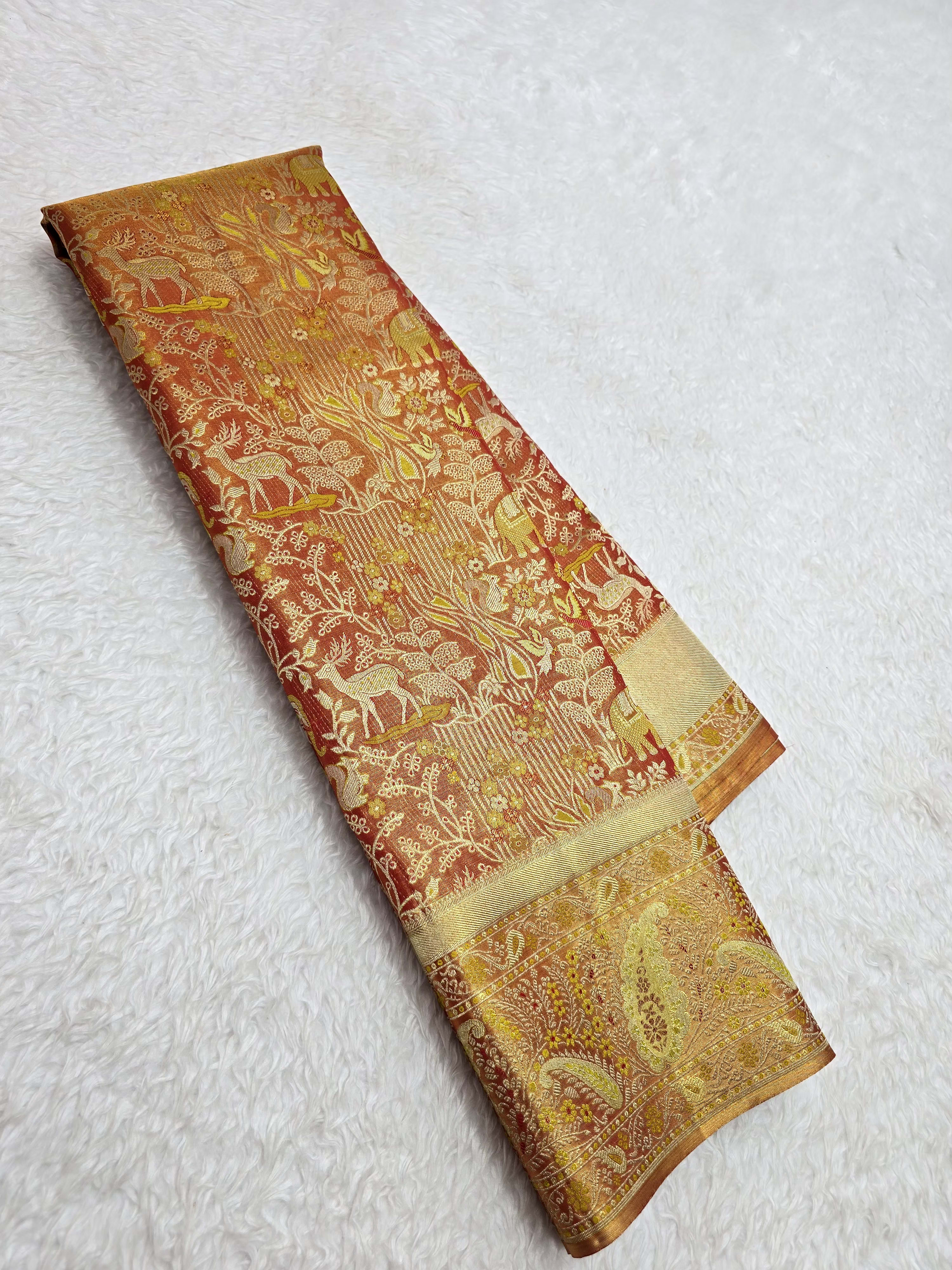 Handloom Red Gold Silk Saree — view 2