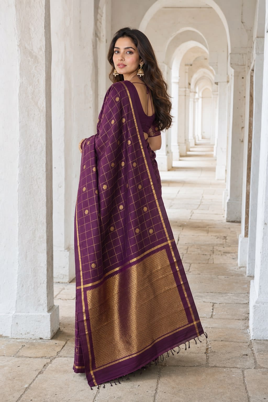 Handloom Wine Silk Saree thumbnail 2