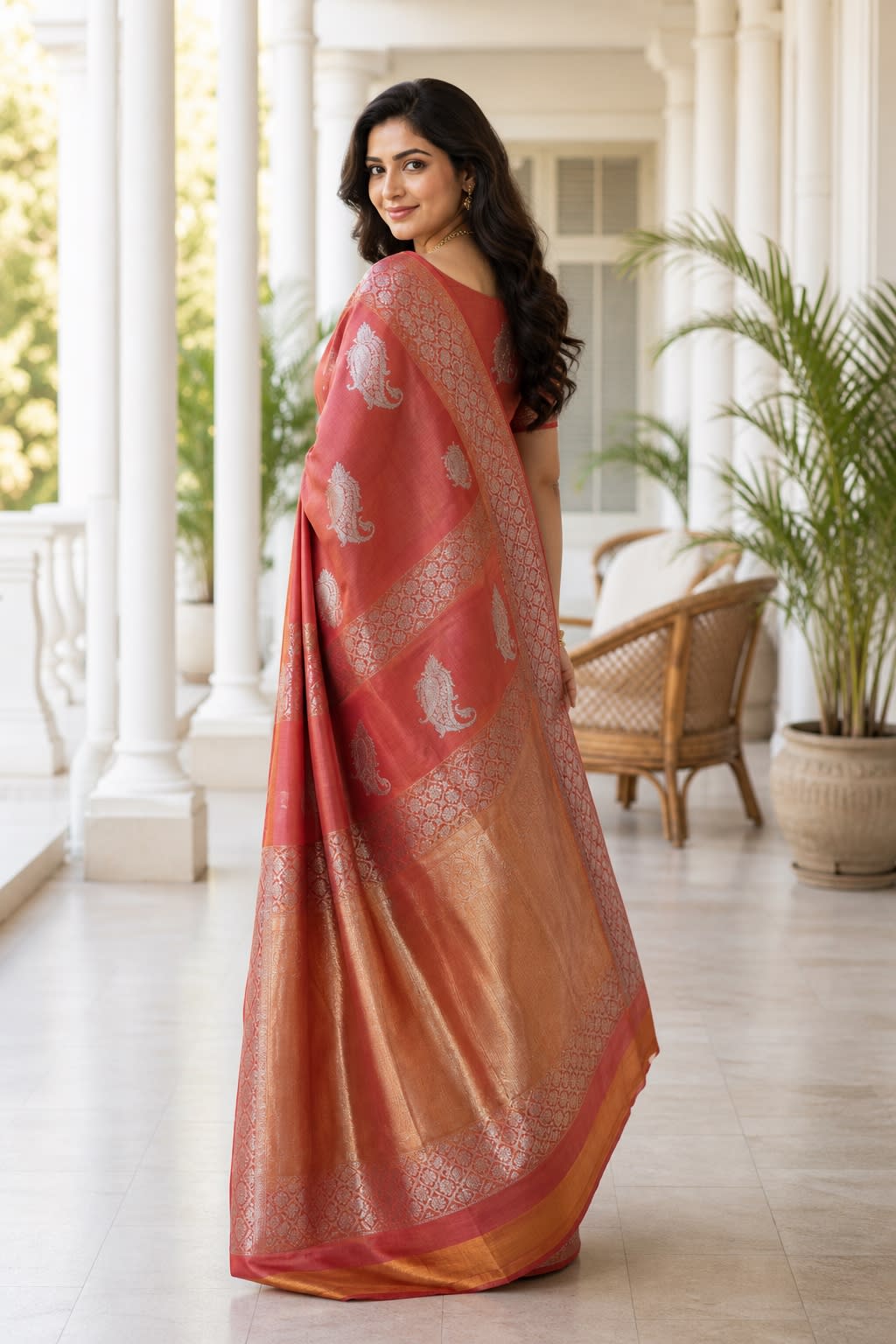 Handloom Rust Orange Dual Colour Silk Saree thumbnail 2