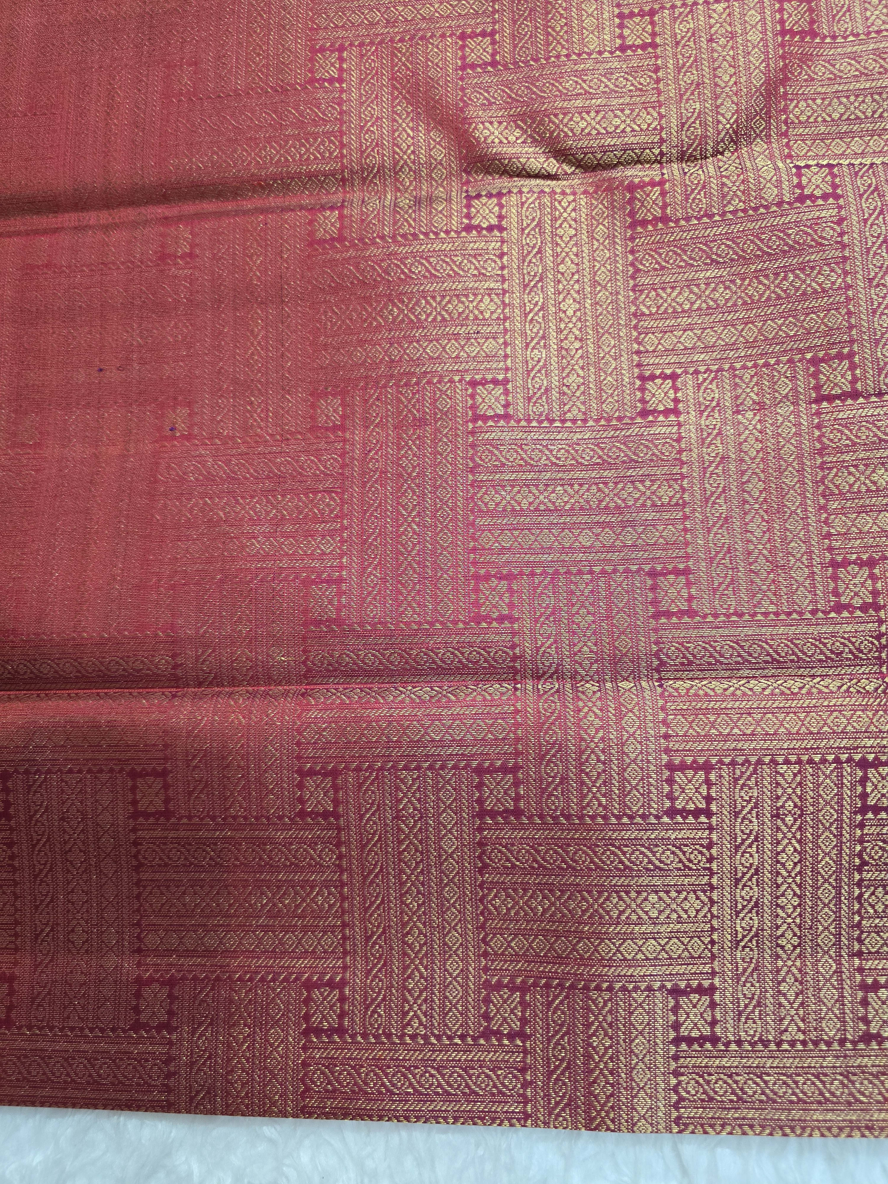 Handloom Pink Red Silk Saree thumbnail 6