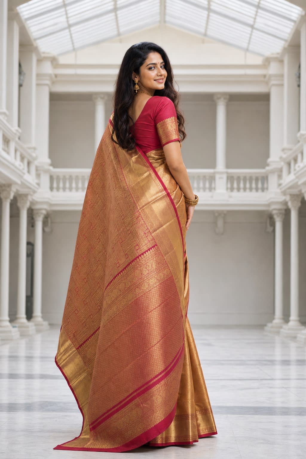 Handloom Pink Red Silk Saree thumbnail 2