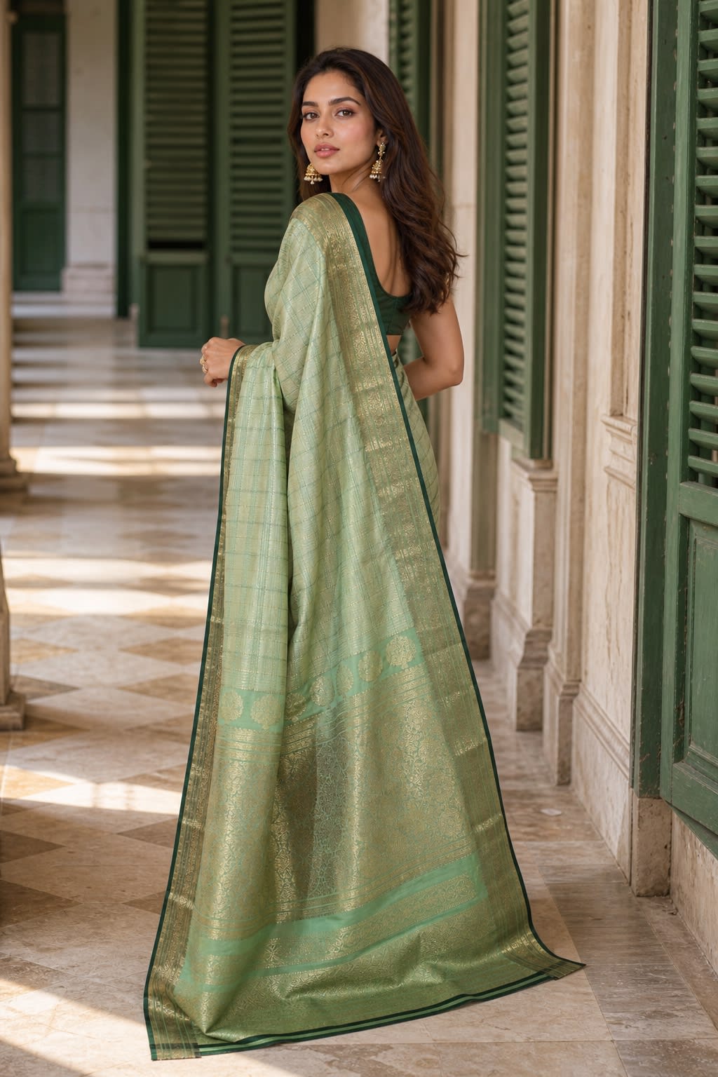Handloom Pista Green Silk Saree thumbnail 2