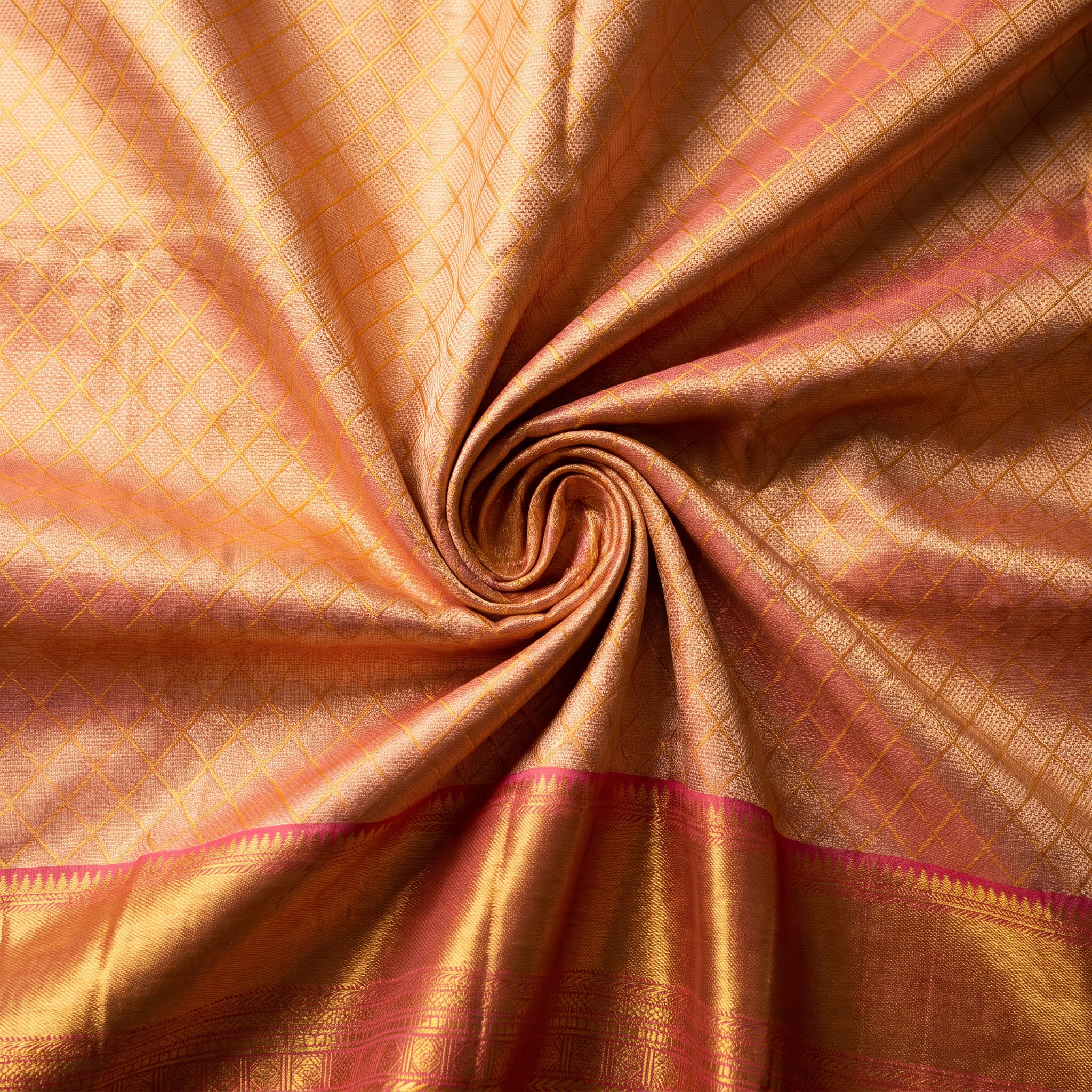 Handloom Peach Silk Saree — close drape