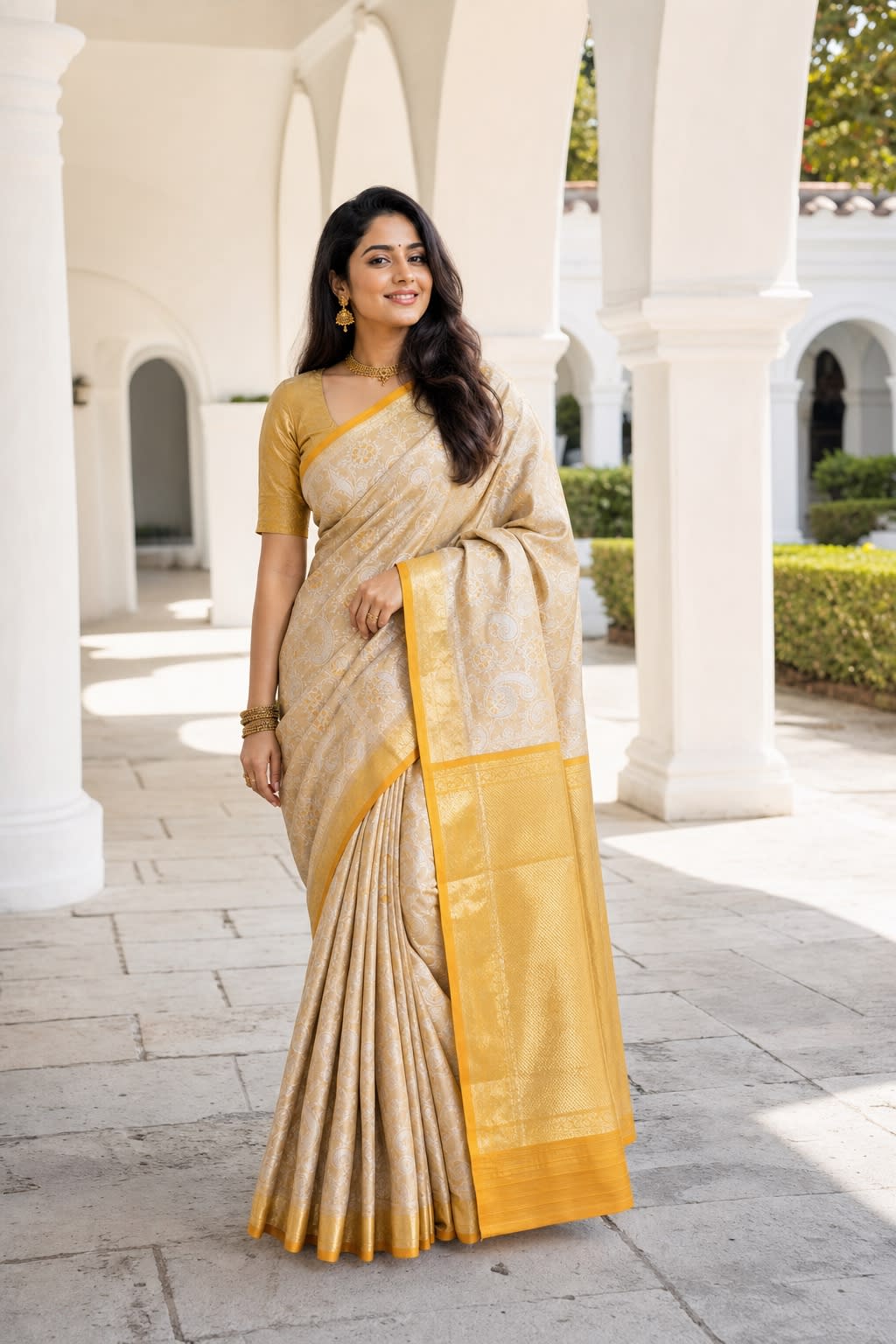 Handloom Golden Yellow Silk Saree thumbnail 1